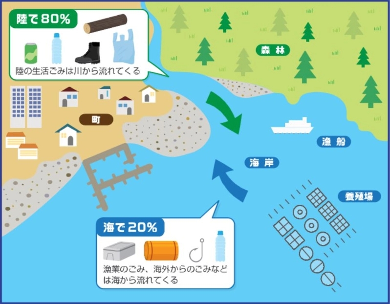 富山湾の漂着ごみの80%は川から、20%は海から流れてくる